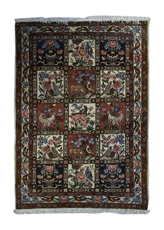 Persian Rug Bakhtiari Handmade Area Tribal 3'8"x5'1" (4x5) Multi-color Red Garden Animals Design #A33257