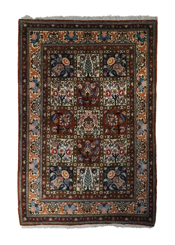 Persian Rug Bakhtiari Handmade Area Tribal 4'2"x6'0" (4x6) Multi-color Red Garden Geometric Design #A33265