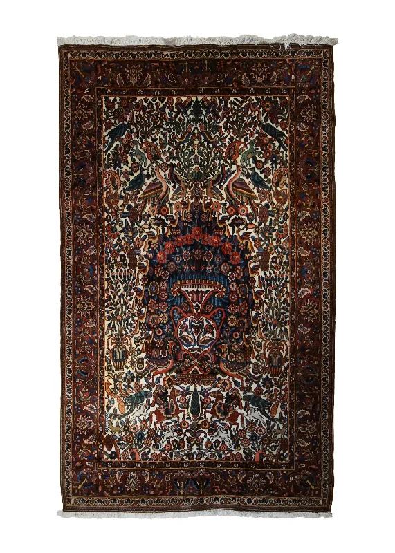 Persian Rug Bakhtiari Handmade Area Tribal 5'0"x8'2" (5x8) Whites/Beige Blue Red Tree of Life Animals Design #A33550