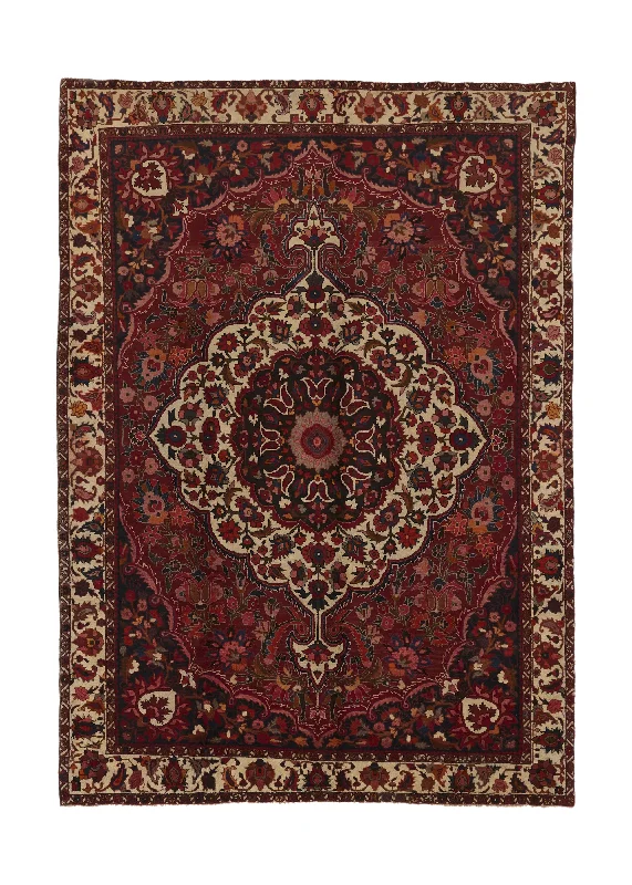 Persian Rug Bakhtiari Handmade Area Tribal 8'0"x11'2" (8x11) Red Whites/Beige Floral Design #31102