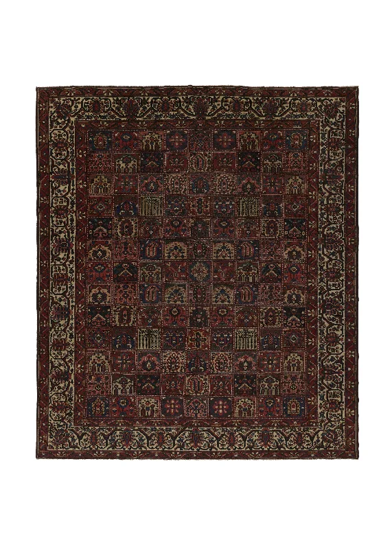 Persian Rug Bakhtiari Handmade Area Tribal Vintage 12'4"x14'8" (12x15) Red Whites/Beige Garden Design #27866