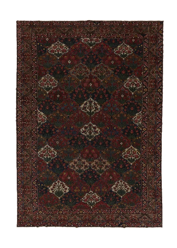 Persian Rug Bakhtiari Handmade Area Tribal Vintage 13'0"x18'1" (13x18) Red Green Blue Garden Design #34514