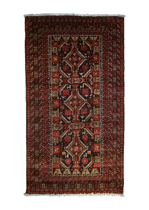 Persian Rug Baloch Handmade Area Tribal 3'8"x6'7" (4x7) Blue Red Geometric Design #A33512