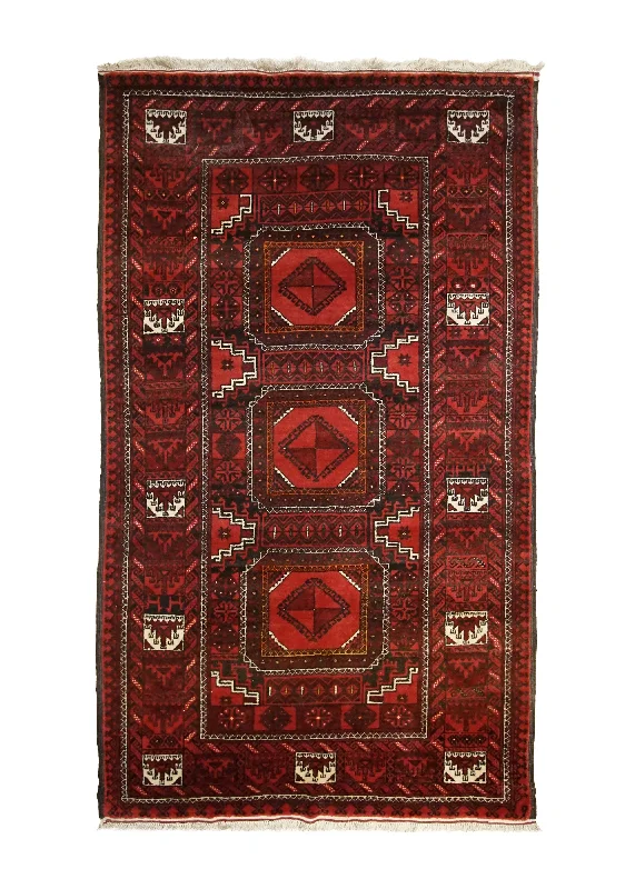 Persian Rug Baloch Handmade Area Tribal 4'2"x6'11" (4x7) Red Geometric Design #A33513