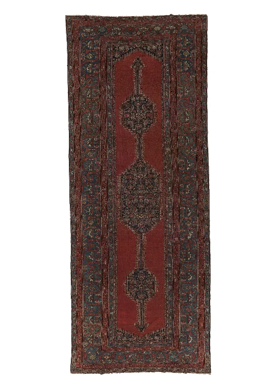 Persian Rug Bijar Handmade Area Antique Traditional 6'11"x17'4" (7x17) Red Blue Open Field Geometric Herati Design #28833