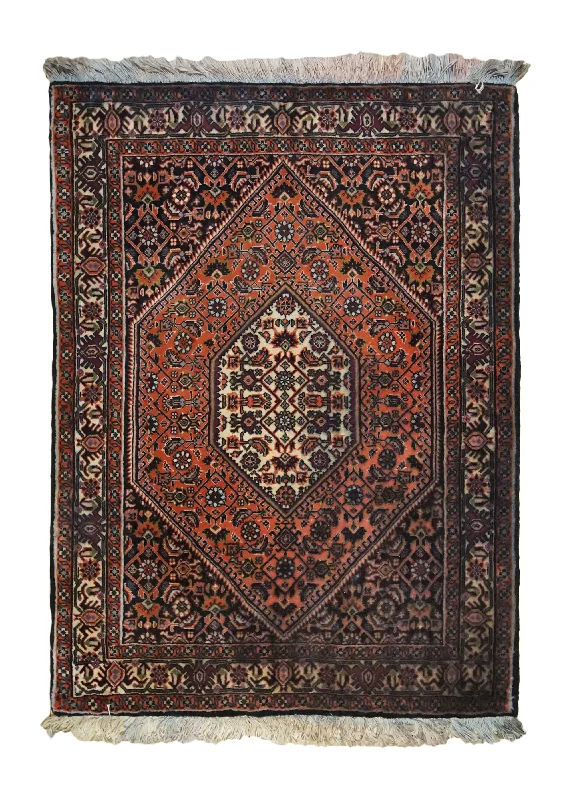 Persian Rug Bijar Handmade Area Traditional 2'4"x3'2" (2x3) Red Whites/Beige Blue Geometric Herati Design #A33277