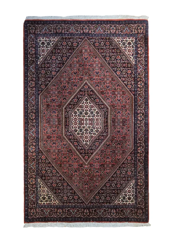 Persian Rug Bijar Handmade Area Traditional 3'8"x5'9" (4x6) Red Blue Geometric Herati Design #A33281