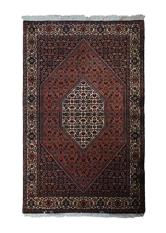 Persian Rug Bijar Handmade Area Traditional 3'8"x5'8" (4x6) Red Whites/Beige Blue Geometric Herati Design #A33262