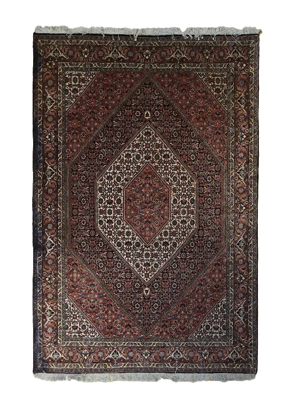 Persian Rug Bijar Handmade Area Traditional 4'5"x6'7" (4x7) Blue Red Geometric Herati Design #A33269