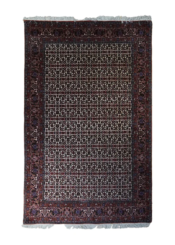 Persian Rug Bijar Handmade Area Traditional 4'4"x6'10" (4x7) Whites/Beige Blue Red Geometric Herati Design #A33272