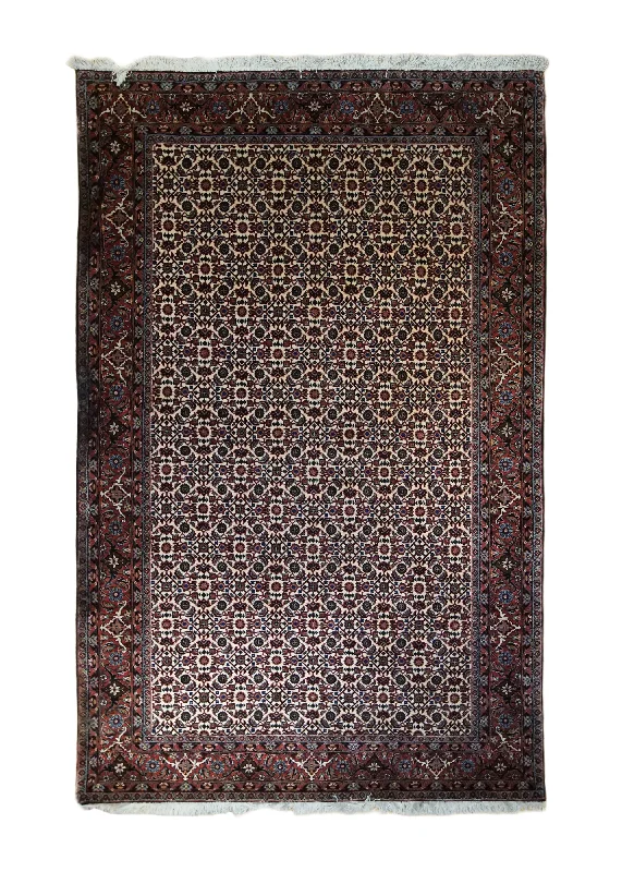 Persian Rug Bijar Handmade Area Traditional 4'5"x6'11" (4x7) Whites/Beige Red Geometric Herati Design #A33255