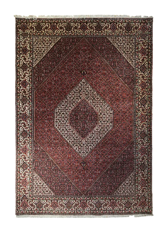 Persian Rug Bijar Handmade Area Traditional 6'9"x9'11" (7x10) Red Whites/Beige Geometric Herati Design #A33249