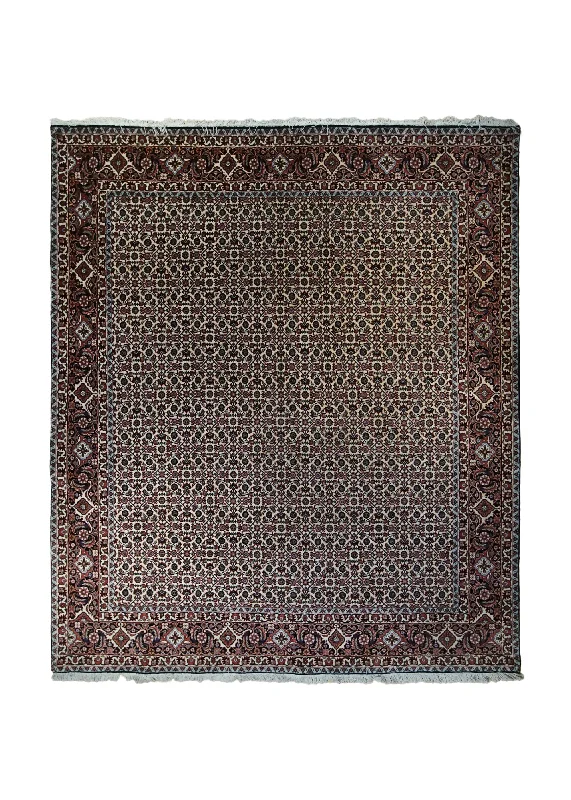 Persian Rug Bijar Handmade Area Traditional 6'8"x7'11" (7x8) Whites/Beige Blue Red Geometric Herati Design #A33251