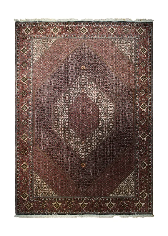 Persian Rug Bijar Handmade Area Traditional 8'3"x11'7" (8x12) Blue Red Whites/Beige Geometric Herati Design #A33241