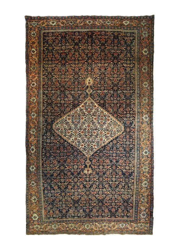 Persian Rug Bijar Handmade Area Traditional Antique 6'9"x11'2" (7x11) Blue Orange Geometric Herati Design #A33140