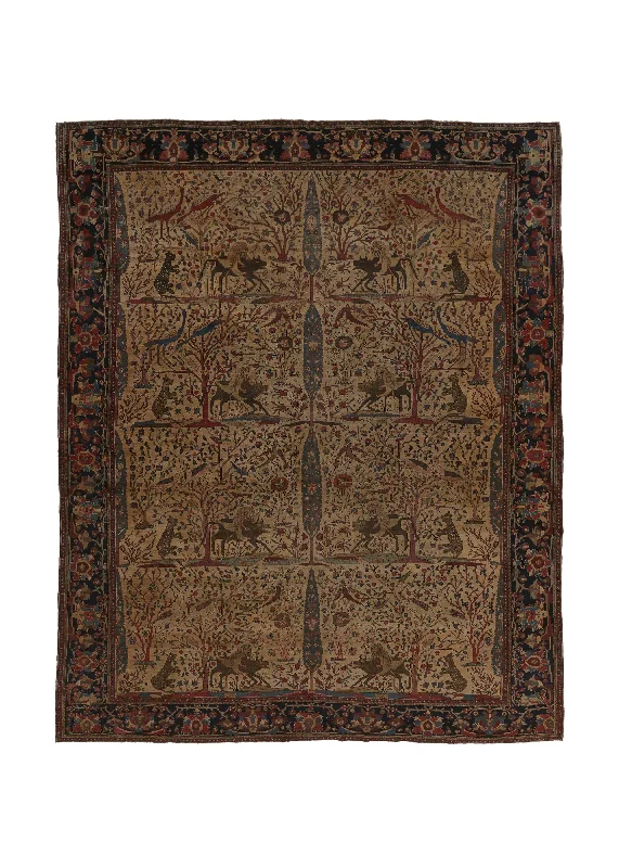 Persian Rug Heriz Handmade Area Antique Tribal 11'8"x13'10" (12x14) Whites/Beige Blue Unusual Animals Tree of Life Design #35151