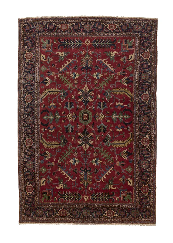 Persian Rug Heriz Handmade Area Tribal 11'3"x16'5" (11x16) Red Green Geometric Design #34434