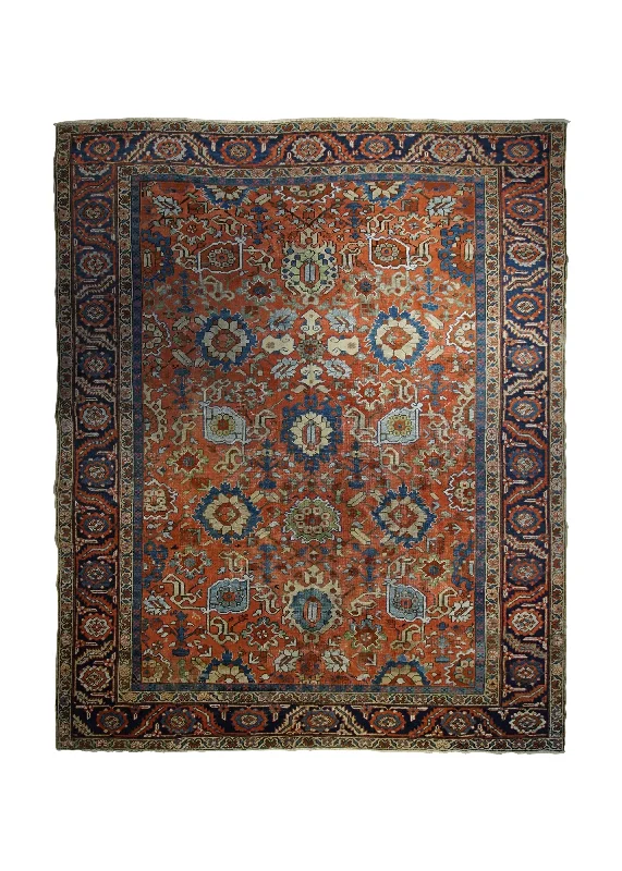 Persian Rug Heriz Handmade Area Tribal Antique 8'11"x11'0" (9x11) Red Geometric Design #A33335