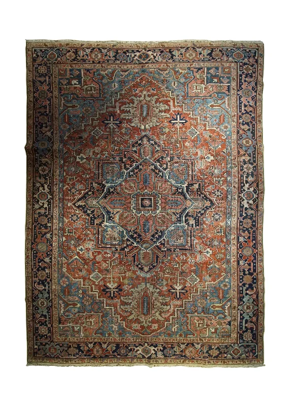 Persian Rug Heriz Handmade Area Tribal Antique 8'7"x11'11" (9x12) Pink Blue Red Geometric Design #A33336