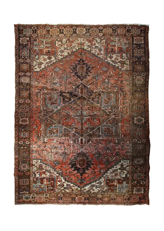 Persian Rug Heriz Handmade Area Vintage Tribal 9'3"x12'3" (9x12) Red Brown Geometric Design #A33485