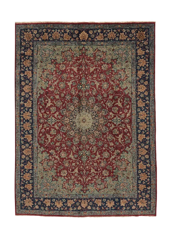 Persian Rug Isfahan Handmade Area Traditional 9'6"x13'1" (10x13) Blue Green Red Floral Design #31118