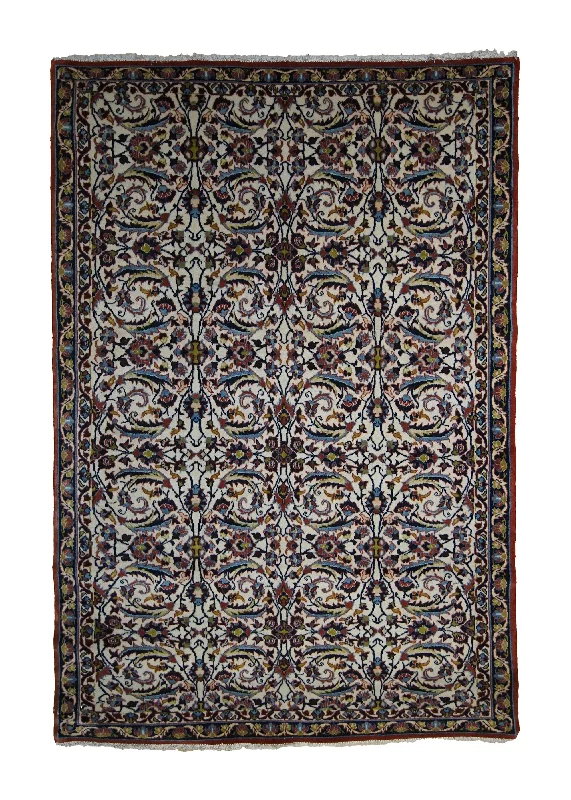 Persian Rug Isfahan Handmade Area Traditional 3'2"x4'11" (3x5) Whites/Beige Blue Red Floral Design #A33309