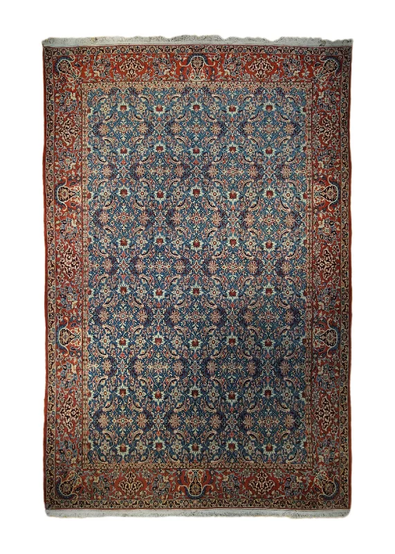 Persian Rug Isfahan Handmade Area Traditional 8'2"x12'5" (8x12) Blue Red Floral Design #A33248