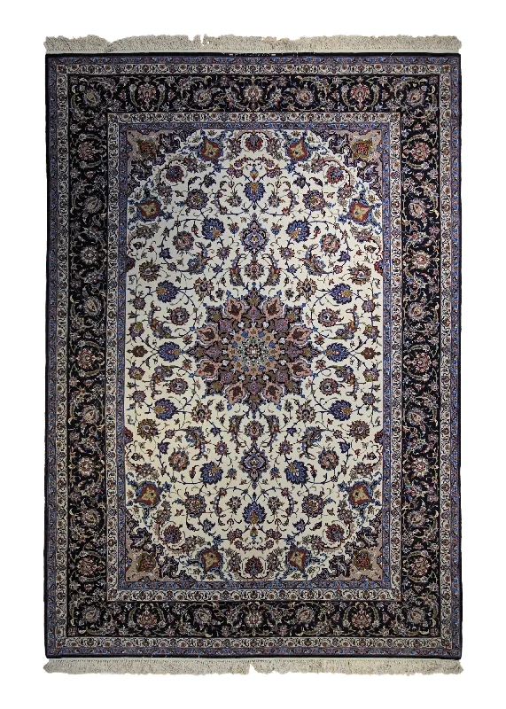 Persian Rug Isfahan Handmade Area Traditional 6'5"x9'6" (6x10) Whites/Beige Blue Davari Floral Design #A33540