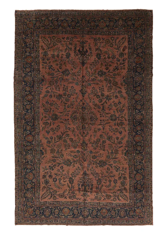 Persian Rug Kashan Handmade Area Antique Traditional 10'8"x17'10" (11x18) Red Blue Floral Design #26073