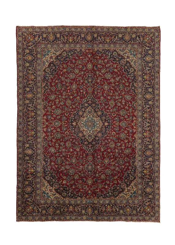 Persian Rug Kashan Handmade Area Traditional 9'10"x13'5" (10x13) Red Blue Toranj Mehrab Floral Design #31117