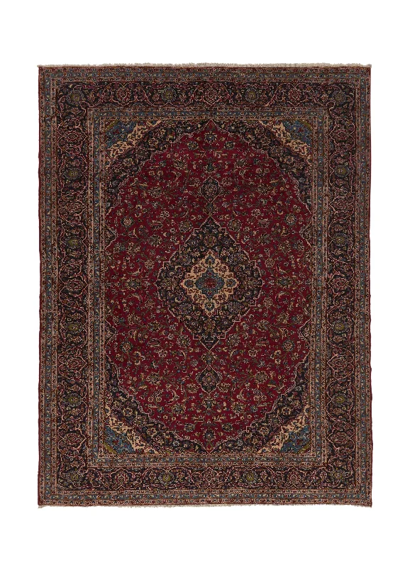 Persian Rug Kashan Handmade Area Traditional 9'11"x13'1" (10x13) Red Blue Toranj Mehrab Floral Design #31612