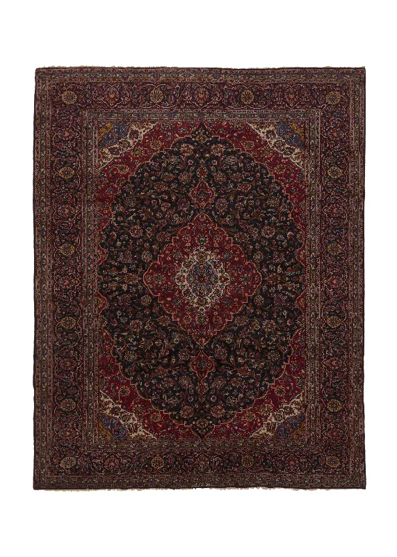 Persian Rug Kashan Handmade Area Traditional 10'0"x13'3" (10x13) Red Blue Toranj Mehrab Floral Design #35819