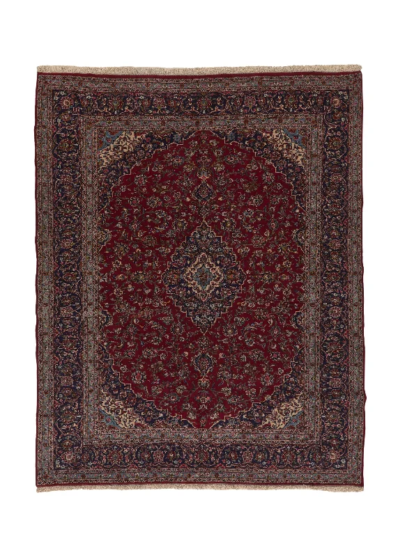 Persian Rug Kashan Handmade Area Traditional 9'10"x12'9" (10x13) Red Blue Toranj Mehrab Floral Design #36158