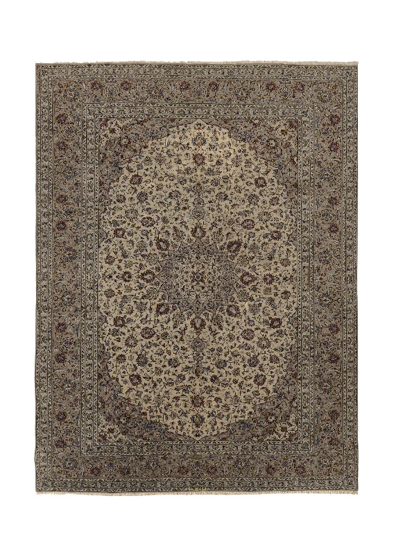 Persian Rug Kashan Handmade Area Traditional 9'9"x13'3" (10x13) Whites/Beige Gray Toranj Mehrab Floral Design #30460