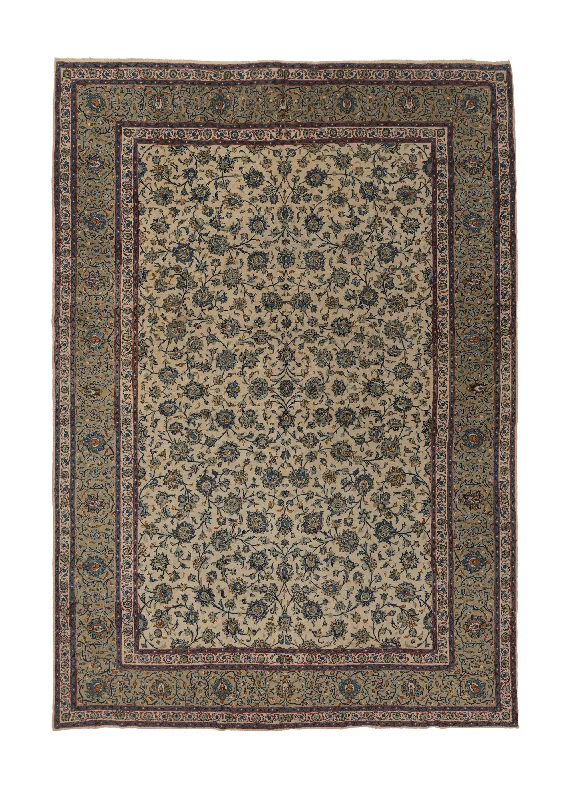 Persian Rug Kashan Handmade Area Traditional 9'10"x14'0" (10x14) Whites/Beige Blue Shah Abbasi Floral Design #35991