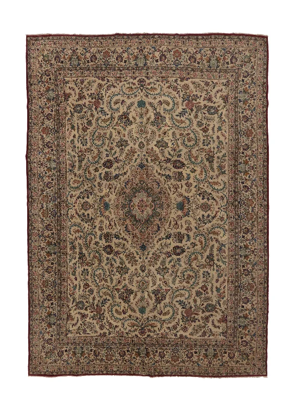 Persian Rug Kashan Handmade Area Traditional 10'5"x15'2" (10x15) Whites/Beige Blue Floral Design #32252