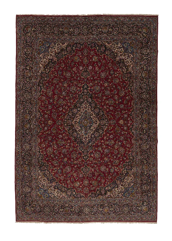 Persian Rug Kashan Handmade Area Traditional 11'3"x16'4" (11x16) Red Blue Toranj Mehrab Floral Design #31541