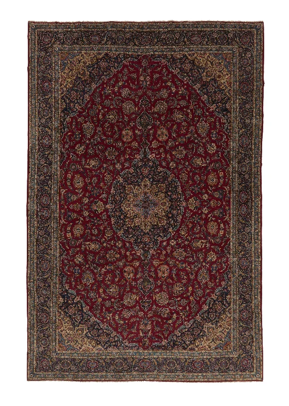 Persian Rug Kashan Handmade Area Traditional 11'0"x17'4" (11x17) Red Blue Toranj Mehrab Floral Design #21027