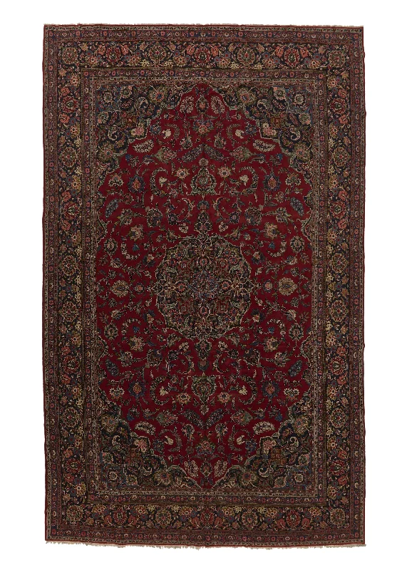 Persian Rug Kashan Handmade Area Traditional 11'4"x18'3" (11x18) Red Green Blue Toranj Mehrab Floral Design #33982