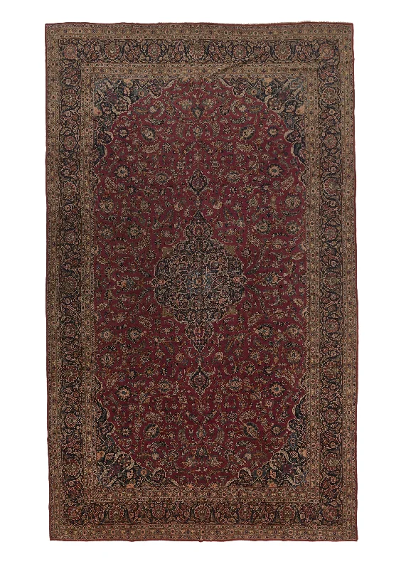 Persian Rug Kashan Handmade Area Traditional 10'8"x17'8" (11x18) Red Toranj Mehrab Floral Design #13178