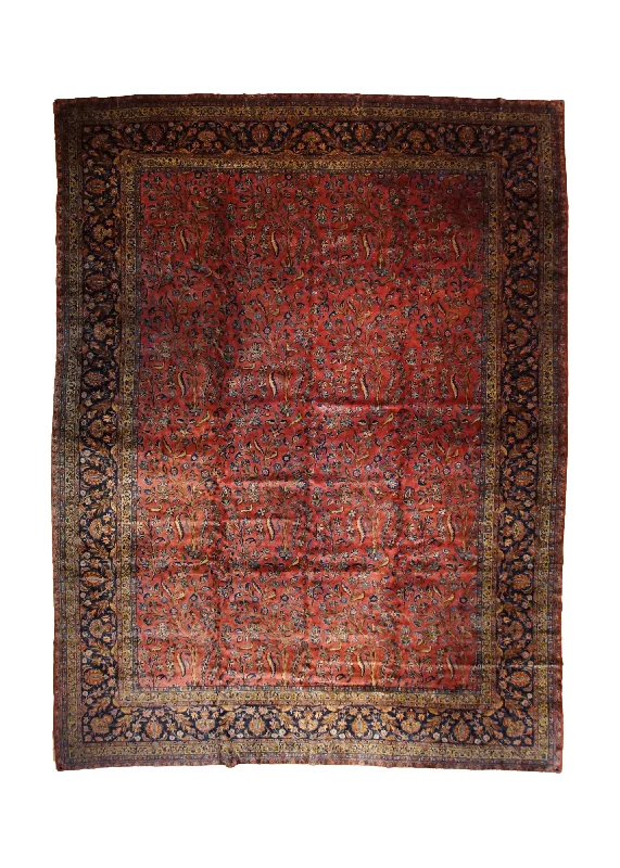 Persian Rug Kashan Handmade Area Traditional Antique 11'9"x16'8" (12x17) Red Blue Tree of Life Design #A33332