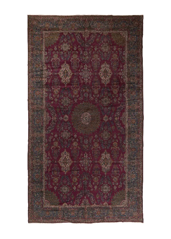 Persian Rug Kerman Handmade Area Antique Traditional 13'7"x24'2" (14x24) Red Blue Floral Design #32713