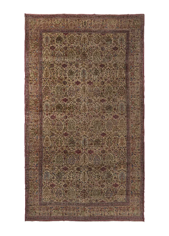 Persian Rug Kerman Handmade Area Antique Traditional 14'7"x25'5" (15x25) Whites/Beige Red Garden Design #30530