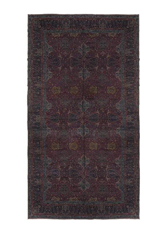 Persian Rug Kerman Handmade Area Antique Traditional 15'9"x29'9" (16x30) Red Blue Yellow/Gold Floral Design #4553