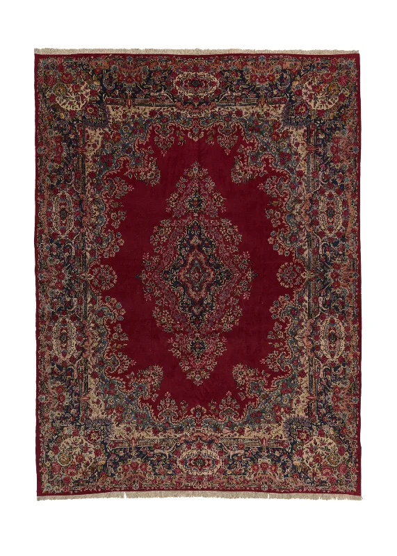 Persian Rug Kerman Handmade Area Traditional 10'0"x14'0" (10x14) Red Open Field Floral Design #35820