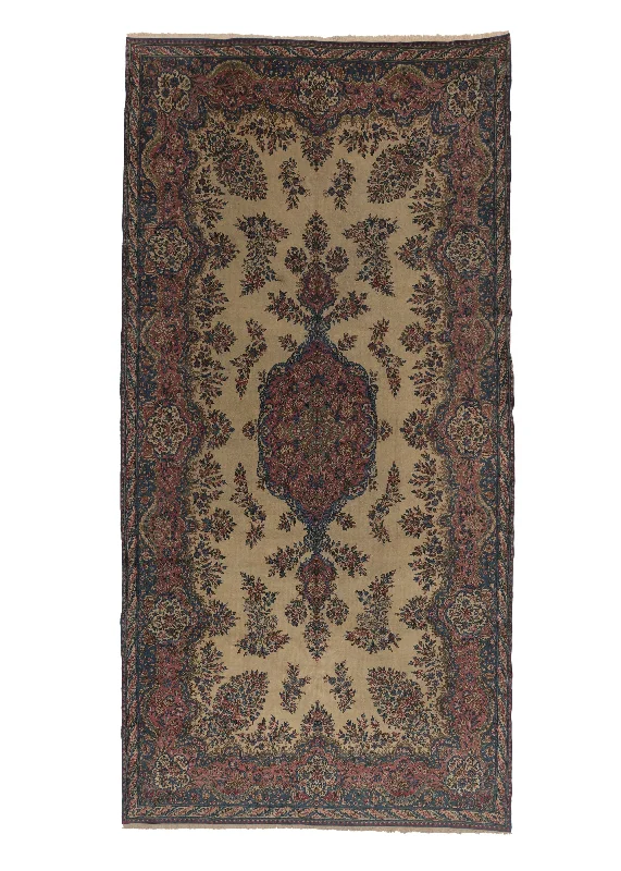 Persian Rug Kerman Handmade Area Traditional Vintage 10'7"x21'6" (11x22) Whites/Beige Pink Blue Open Field Floral Design #36052