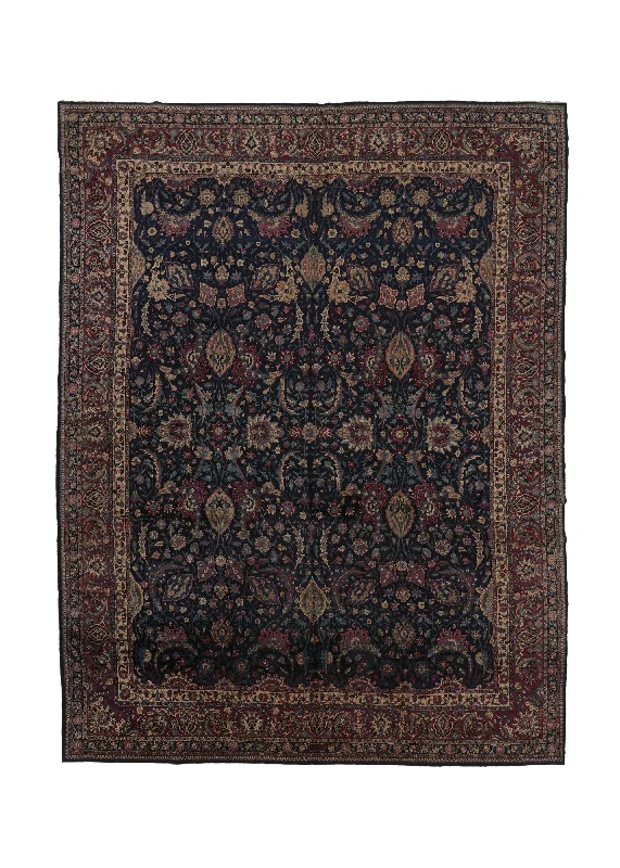 Persian Rug Lavar Kerman Handmade Area Antique Traditional 11'4"x15'2" (11x15) Blue Floral Design #30279