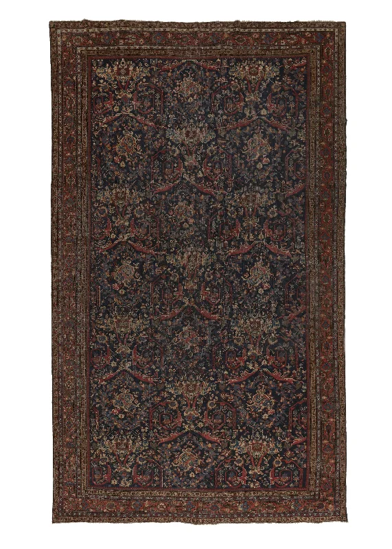 Persian Rug Mahal Handmade Area Antique Tribal 10'10"x18'7" (11x19) Blue Red Mostofi Floral Design #28680