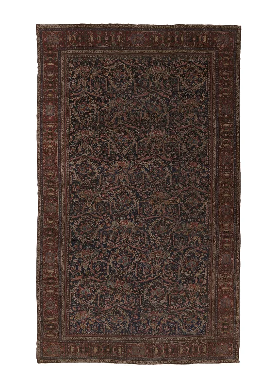 Persian Rug Mahal Handmade Area Antique Tribal 13'6"x23'2" (14x23) Blue Red Mostofi Floral Design #27872