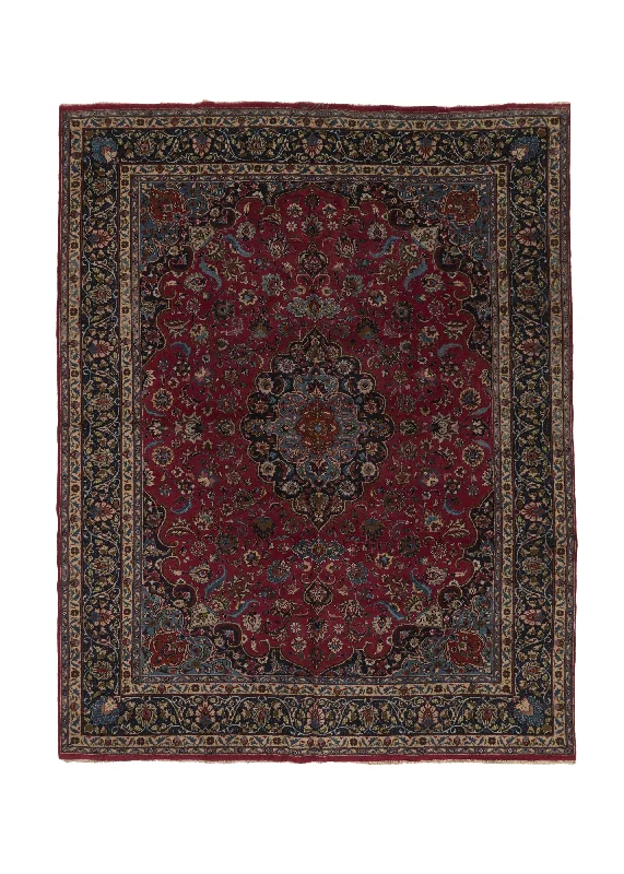 Persian Rug Mashhad Handmade Area Traditional 9'9"x12'5" (10x12) Red Blue Floral Design #35563